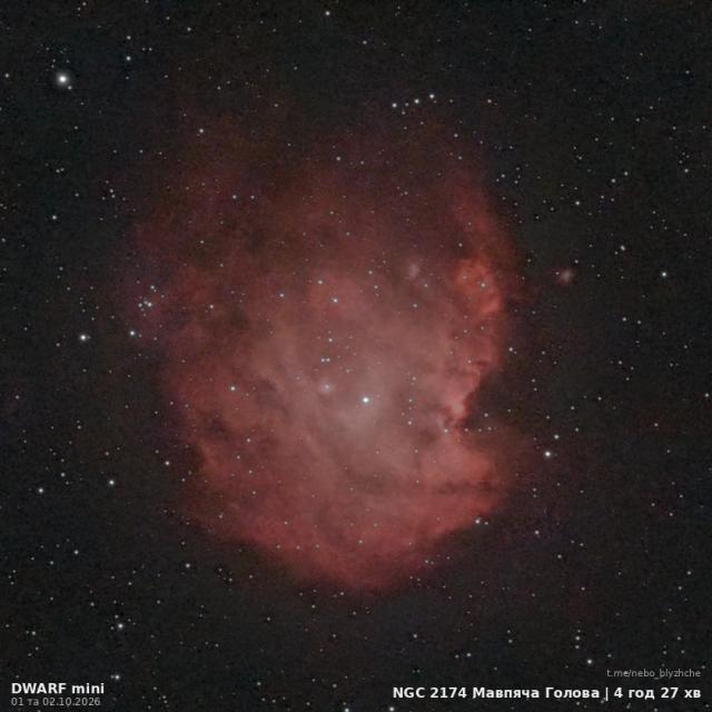 Туманність Мавпяча Голова · NGC 2174, астрофото з міського балкона, DWARF Mini