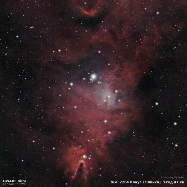 Туманність Ялинка (Конус) · NGC 2264, астрофото з міського балкона, DWARF Mini